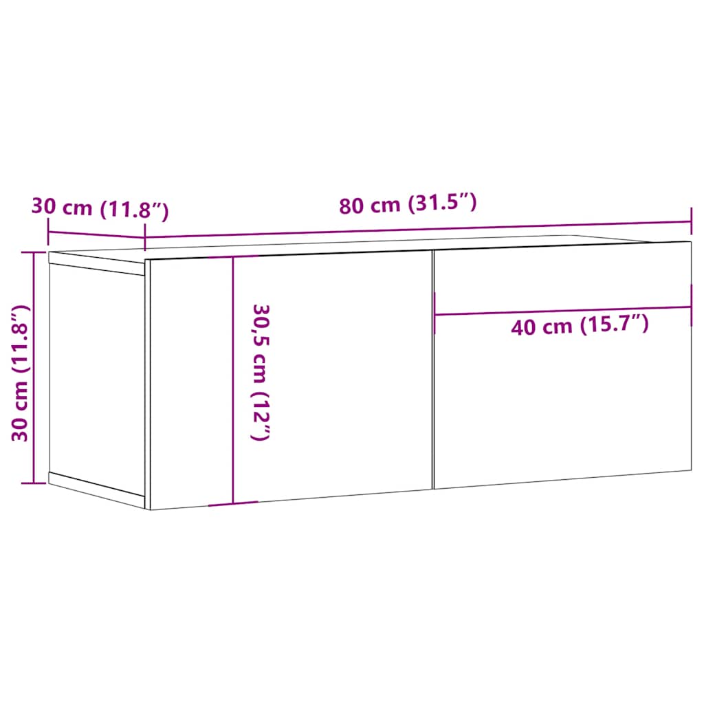 2 db fekete szerelt fa TV-szekrény 80 x 30 x 30 cm