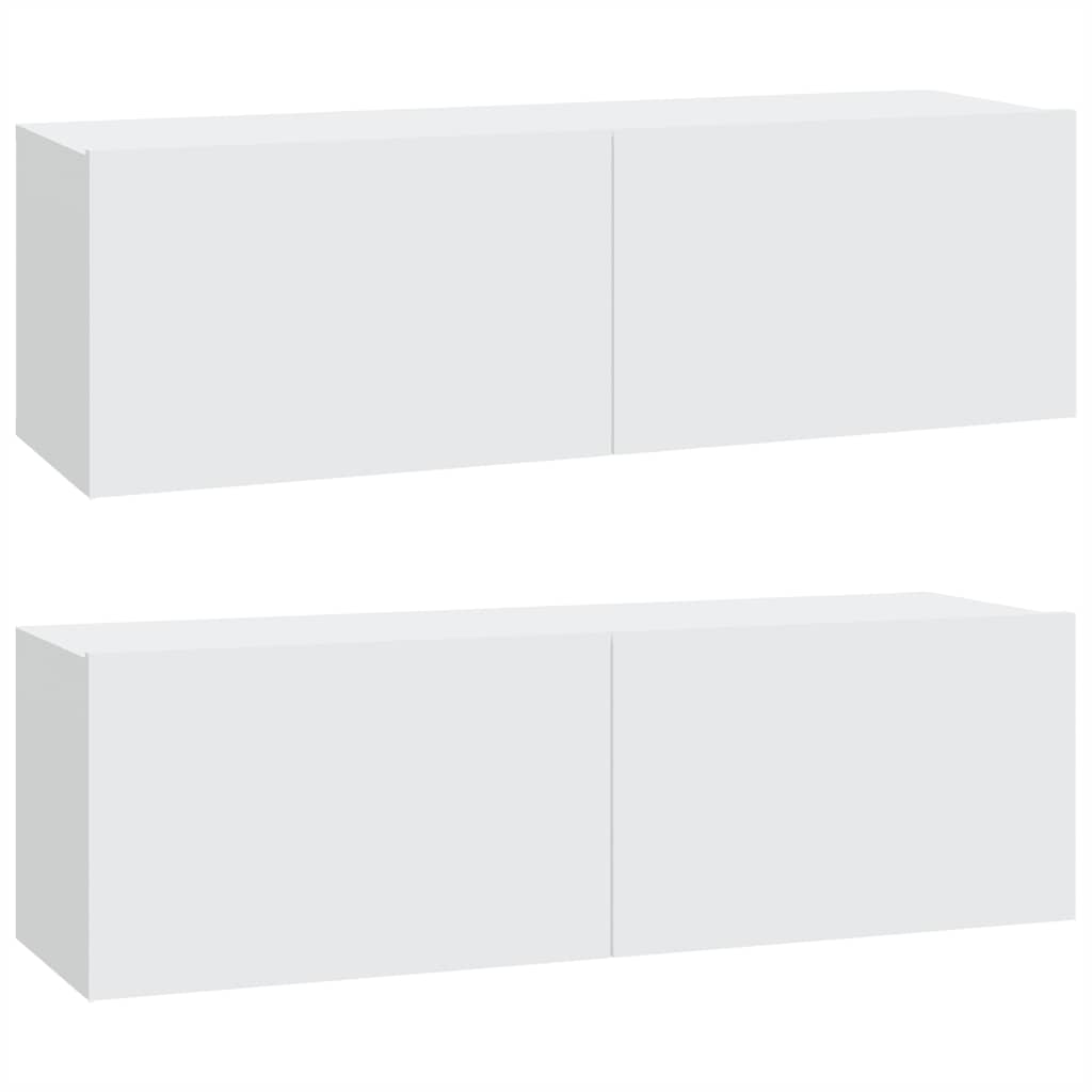 2 db fehér szerelt fa fali TV-szekrény 100 x 30 x 30 cm