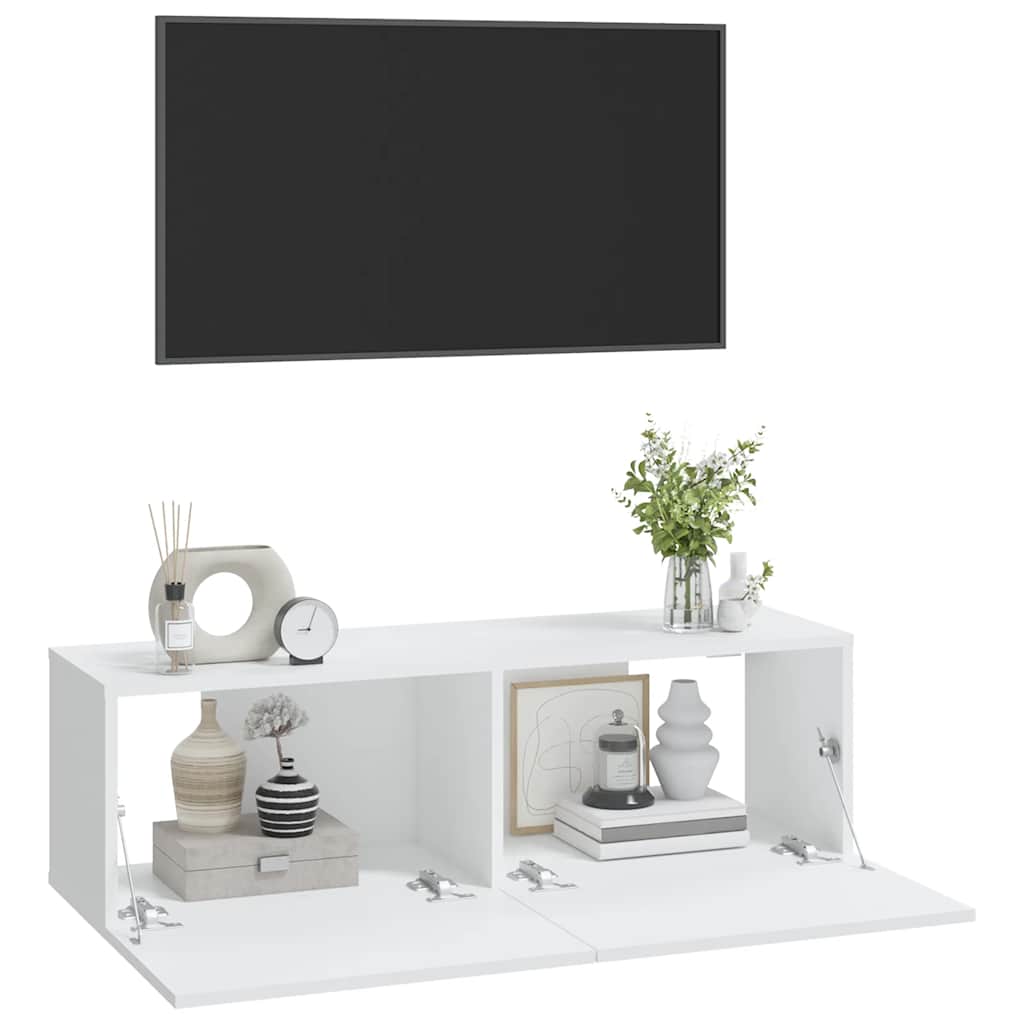 2 db fehér szerelt fa fali TV-szekrény 100 x 30 x 30 cm