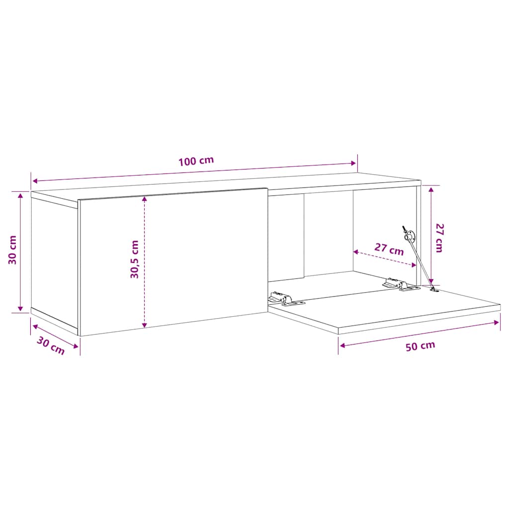 2 db fehér szerelt fa fali TV-szekrény 100 x 30 x 30 cm
