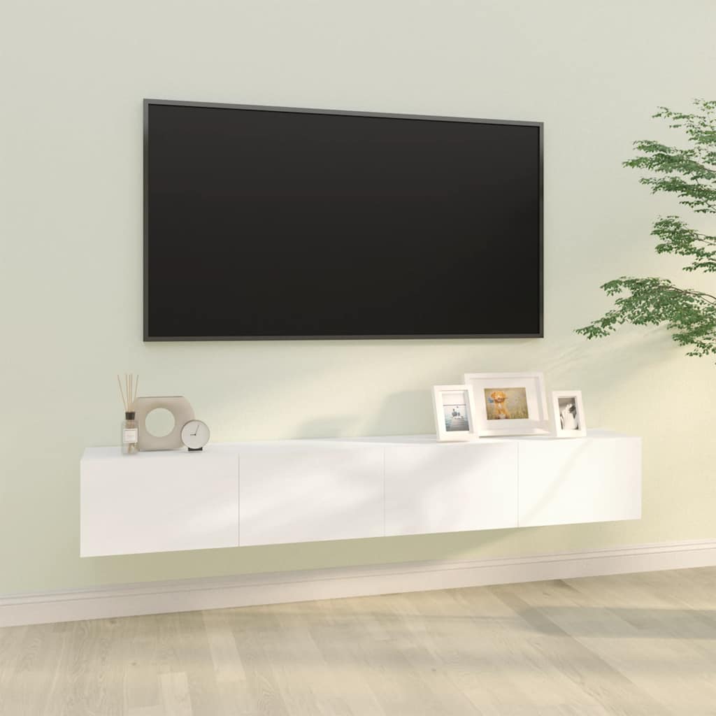 2 db fehér szerelt fa fali TV-szekrény 100 x 30 x 30 cm