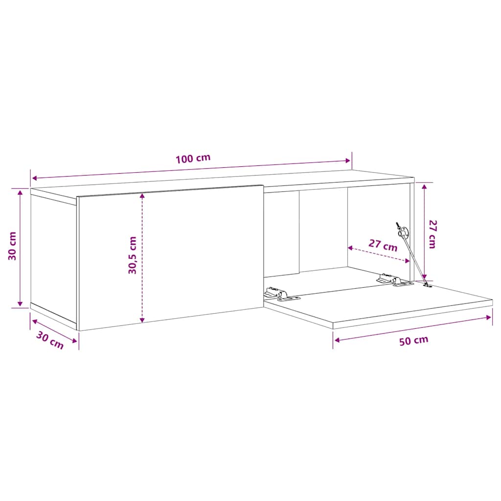 2 db sonoma tölgy szerelt fa fali TV-szekrény 100x30x30 cm