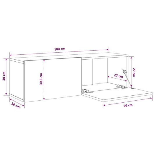 2 db sonoma tölgy szerelt fa fali TV-szekrény 100x30x30 cm