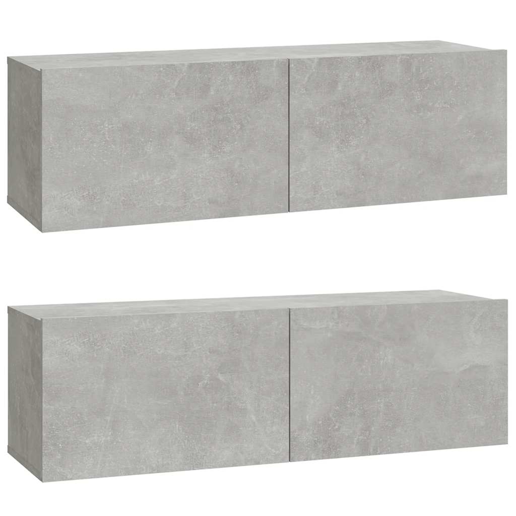 2 db betonszürke szerelt fa fali TV-szekrény 100 x 30 x 30 cm
