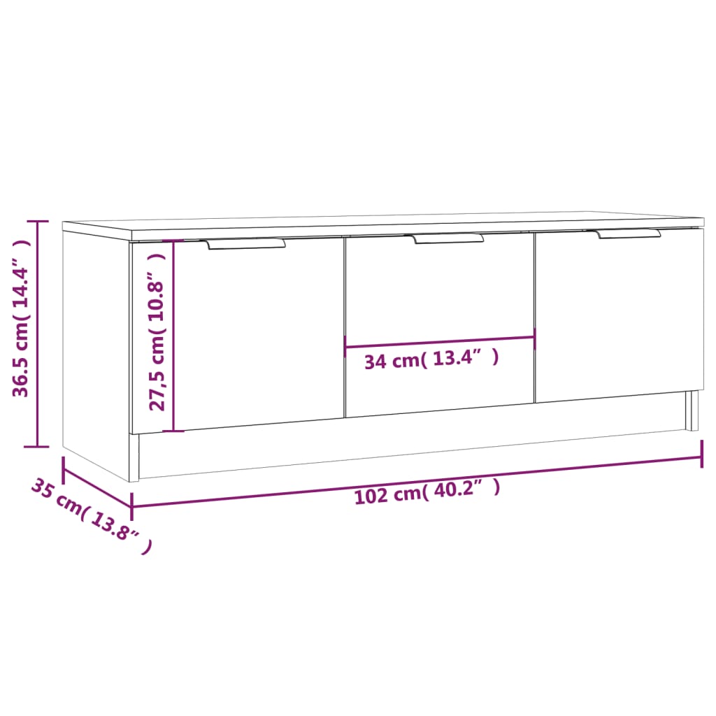 betonszürke szerelt fa TV-szekrény 102 x 35 x 36,5 cm