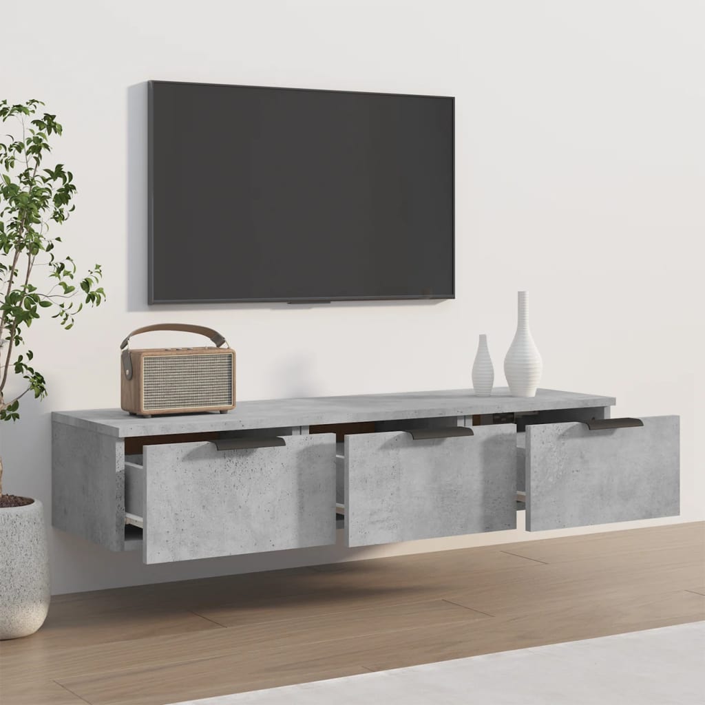 betonszürke szerelt fa faliszekrény 102 x 30 x 20 cm