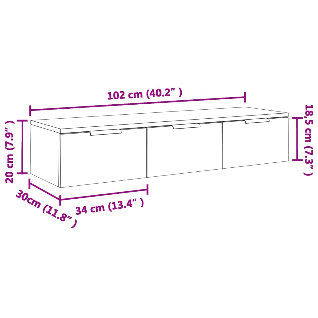 betonszürke szerelt fa faliszekrény 102 x 30 x 20 cm