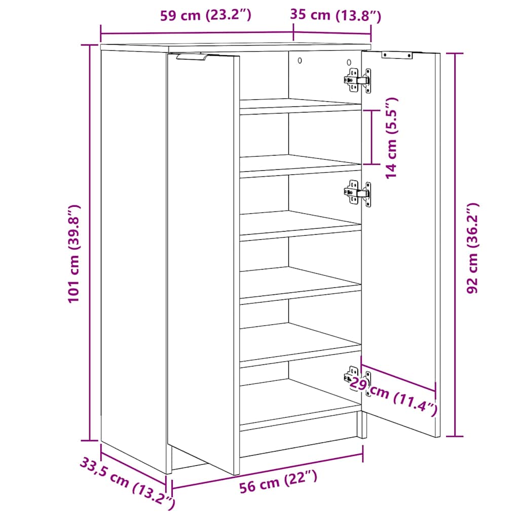 betonszürke szerelt fa cipősszekrény 59 x 35 x 100,5 cm