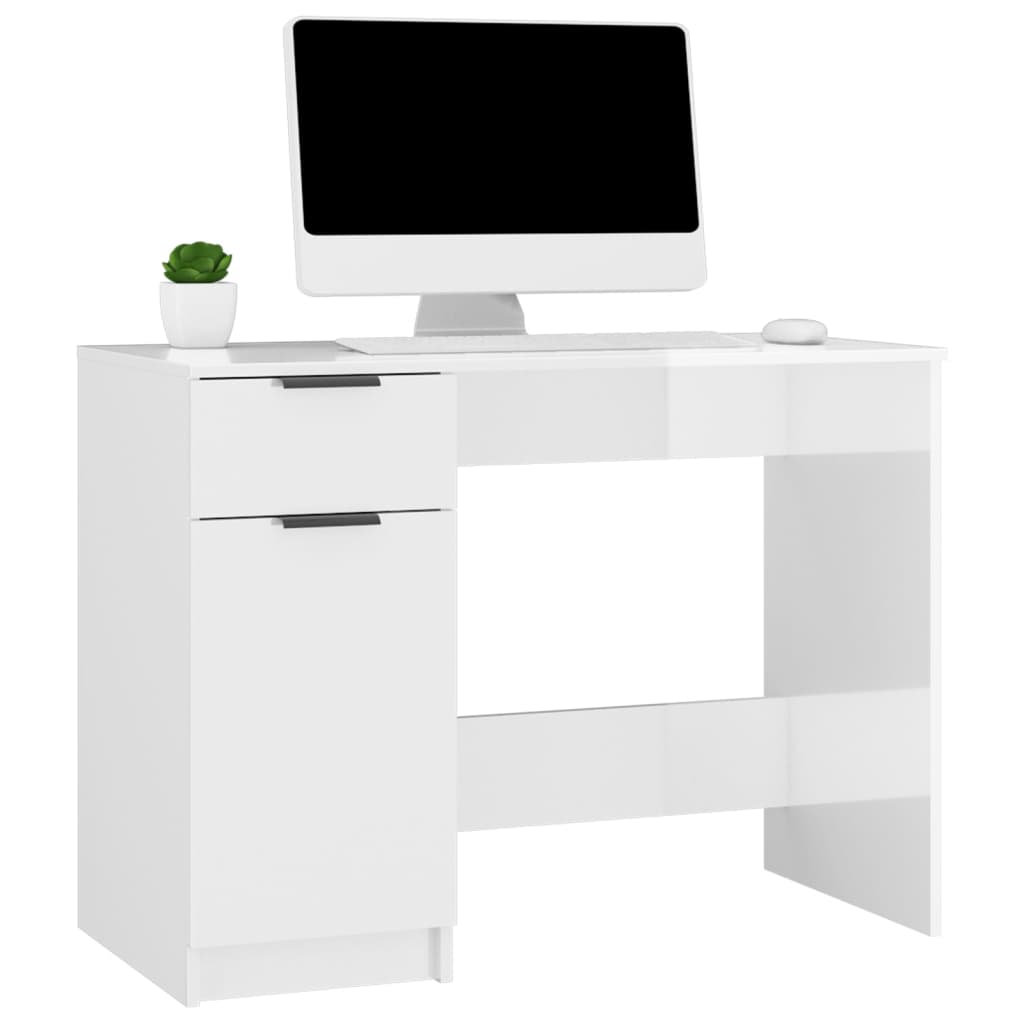 magasfényű fehér színű szerelt fa íróasztal 100 x 50 x 75 cm