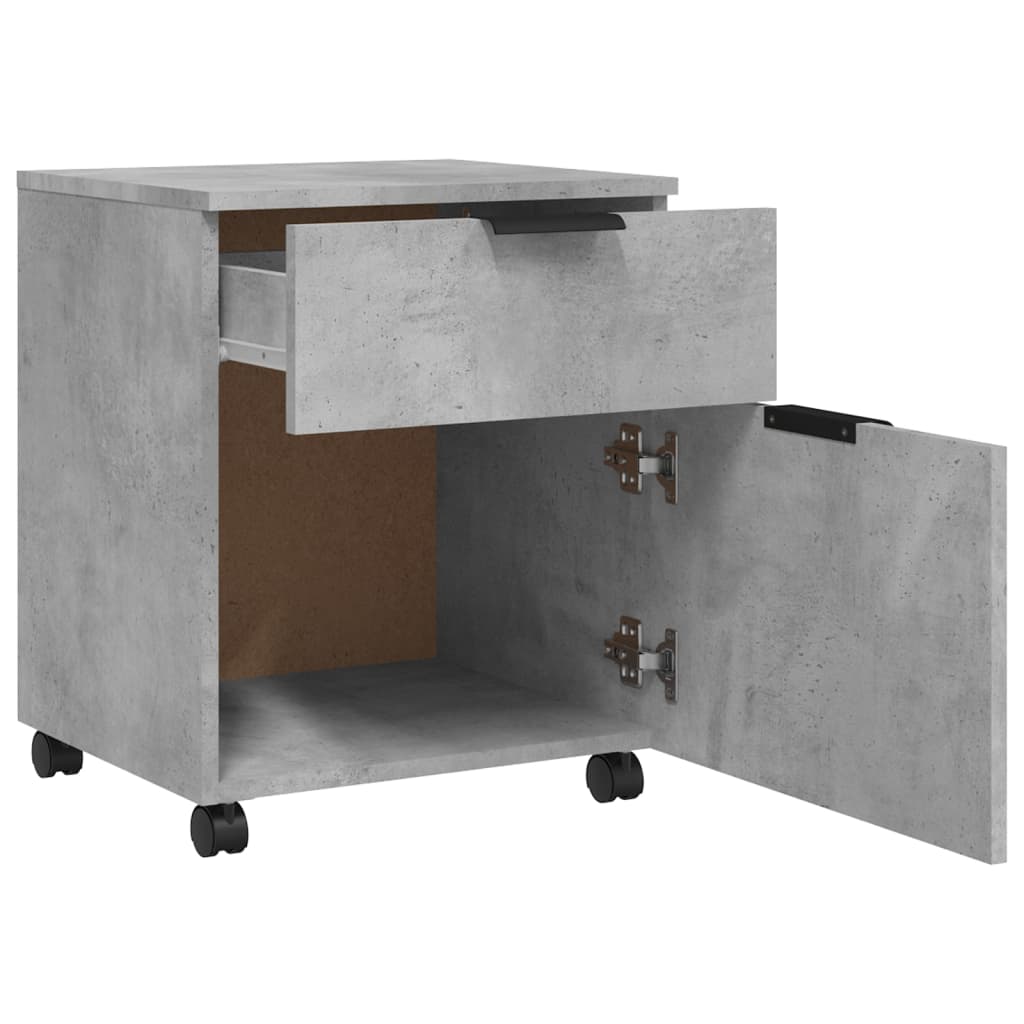 betonszürke szerelt fa mobil iratszekrény kerekekkel 45x38x45cm