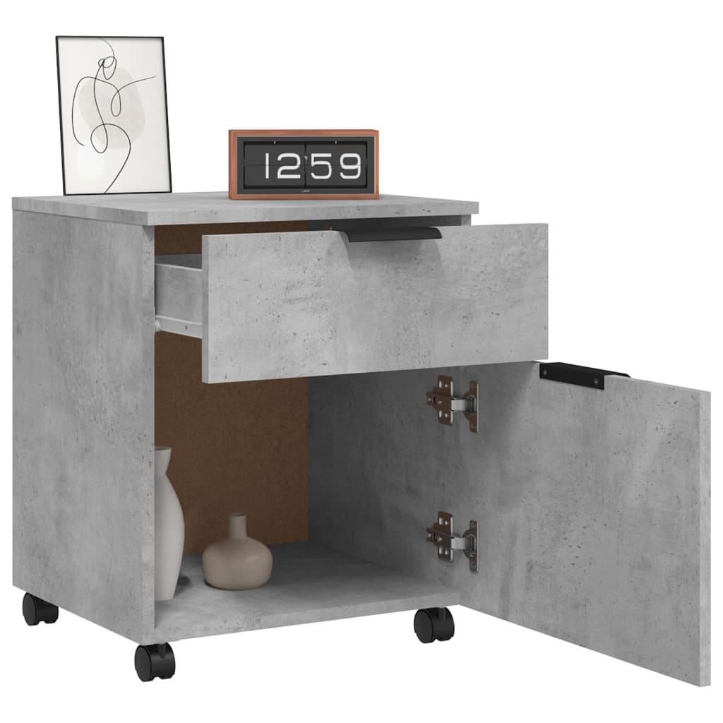 betonszürke szerelt fa mobil iratszekrény kerekekkel 45x38x45cm