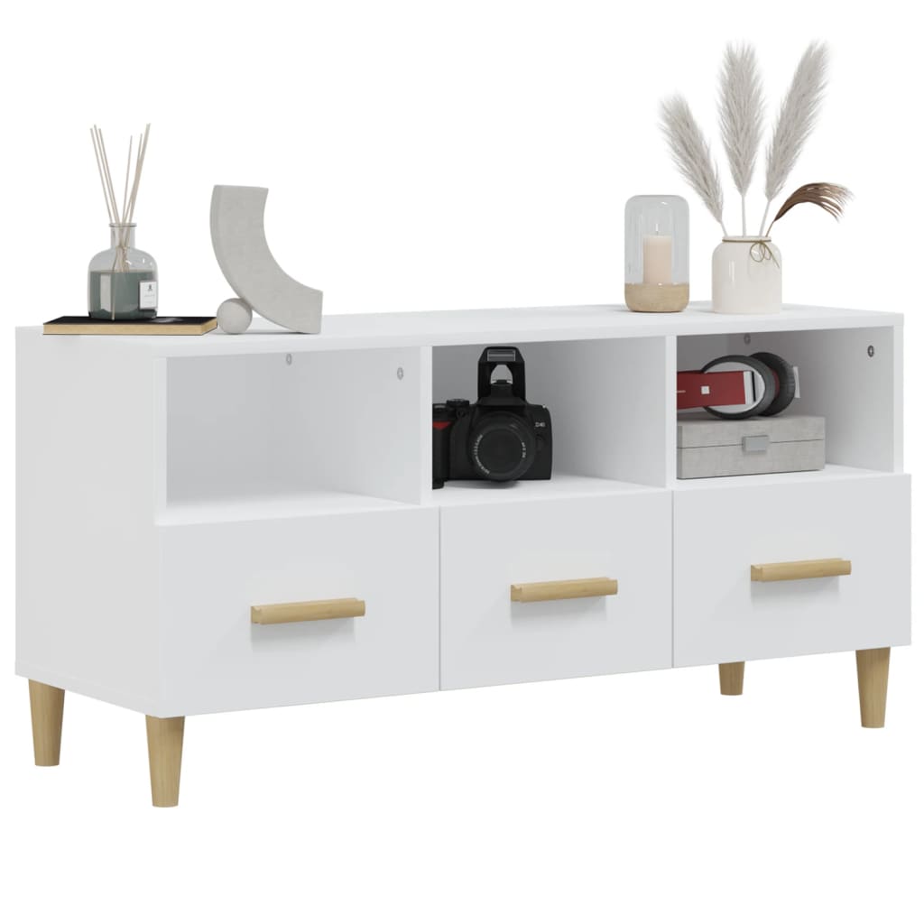 fehér magasfényű szerelt fa TV-szekrény 102x36x50 cm