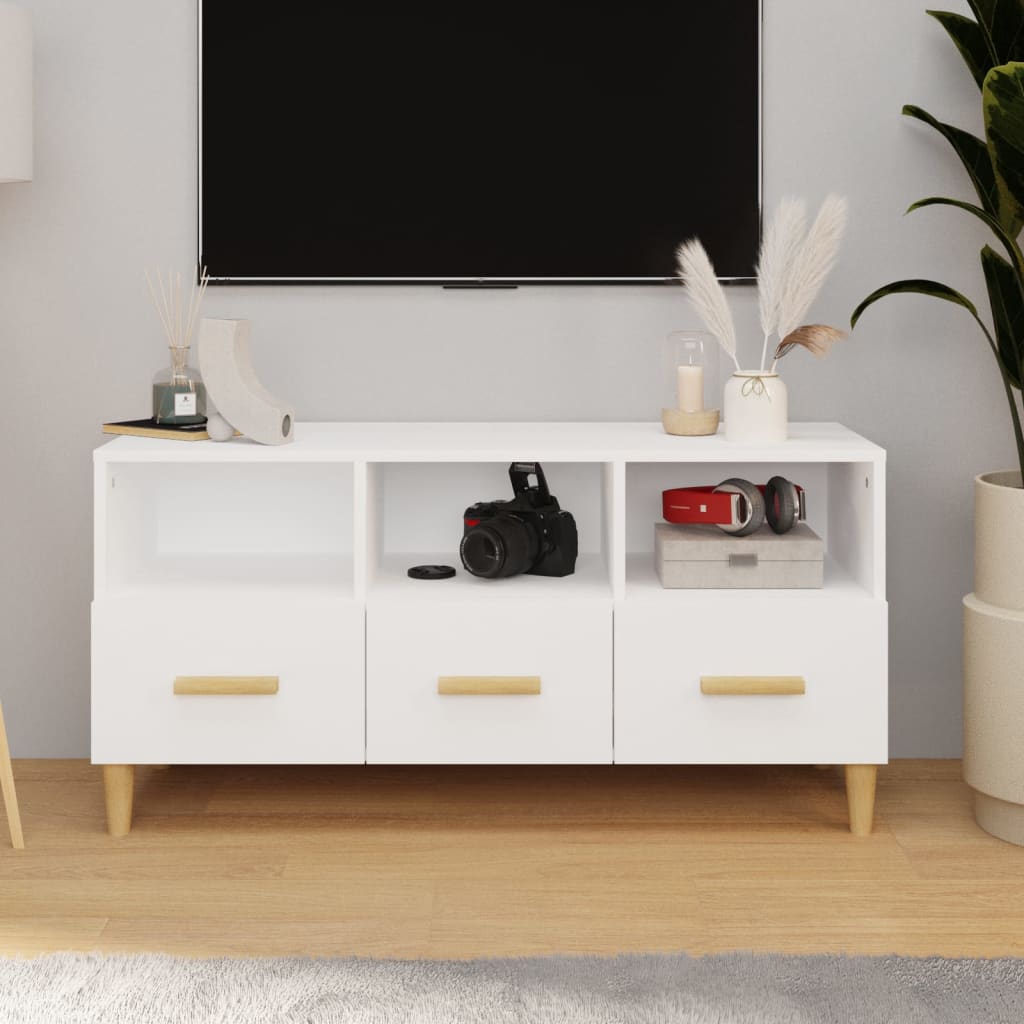 fehér magasfényű szerelt fa TV-szekrény 102x36x50 cm