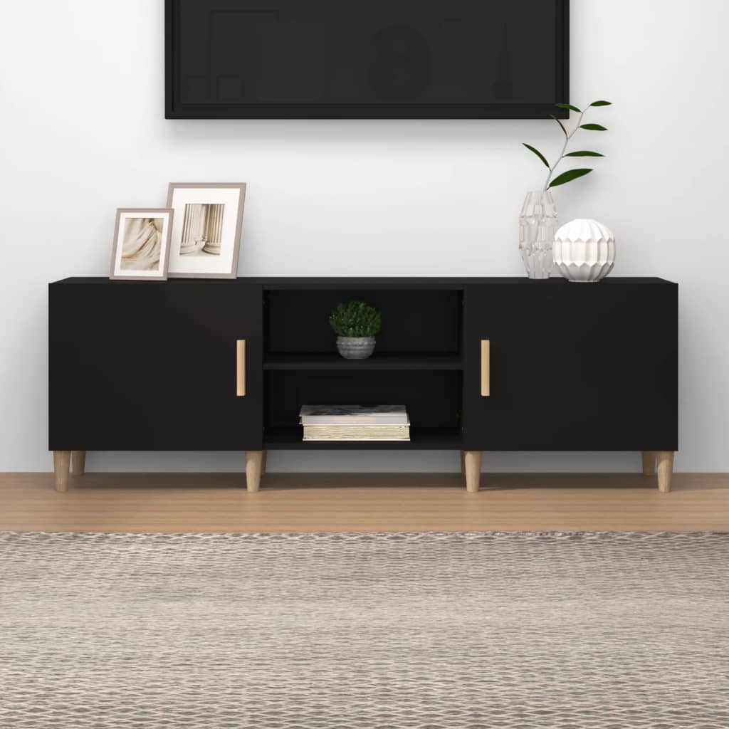 fekete szerelt fa TV-szekrény 150 x 30 x 50 cm