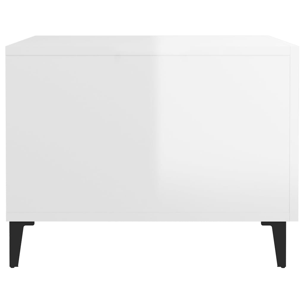 2 db magasfényű fehér dohányzóasztal fémlábakkal 50x50x40 cm
