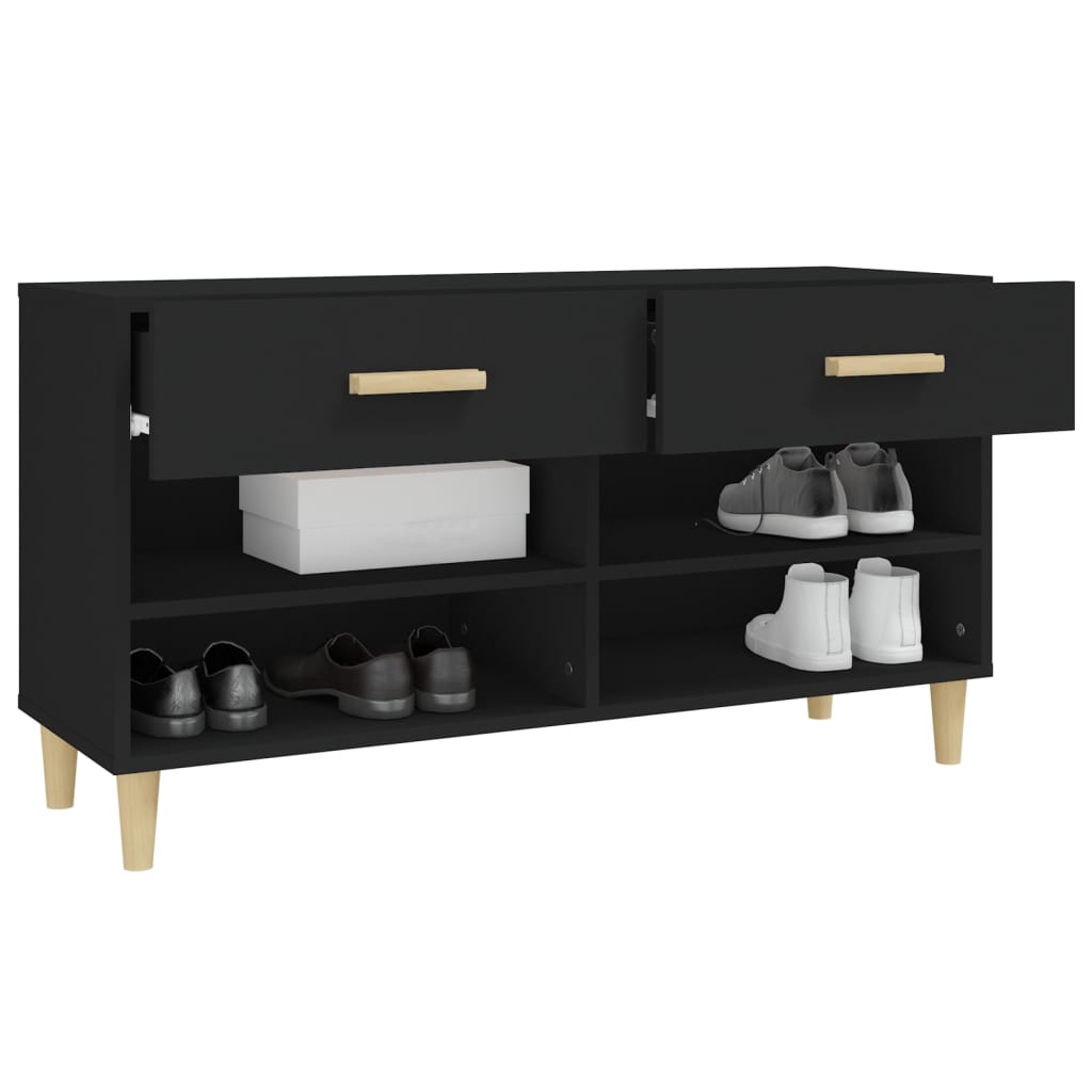 fekete szerelt fa cipősszekrény 102x35x55 cm
