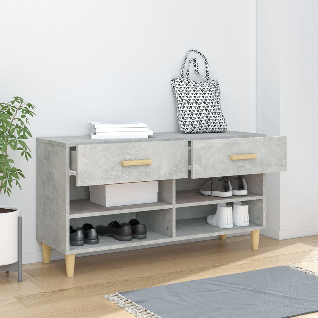 betonszürke szerelt fa cipőszekrény 102x35x55 cm