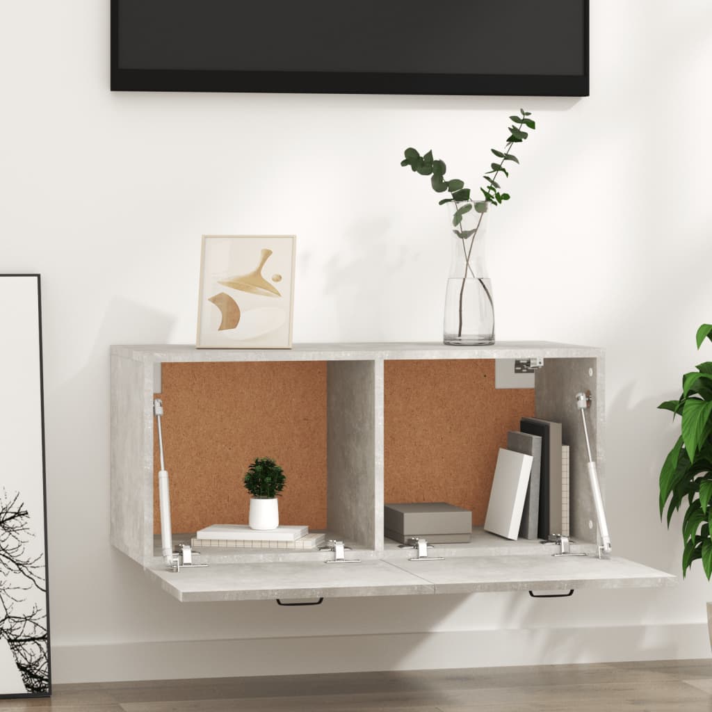 betonszürke szerelt fa faliszekrény 80 x 36,5 x 35 cm