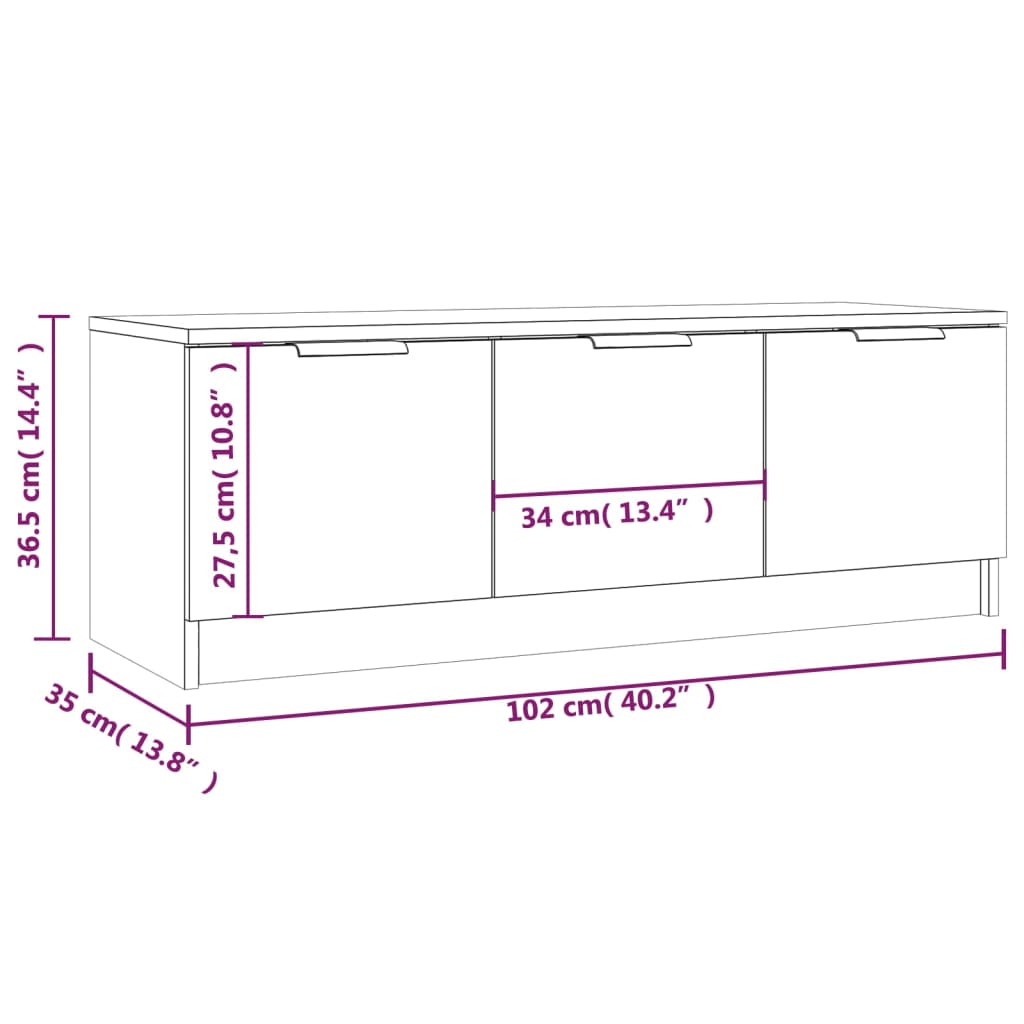 füstös tölgy színű szerelt fa TV-szekrény 102 x 35 x 36,5 cm