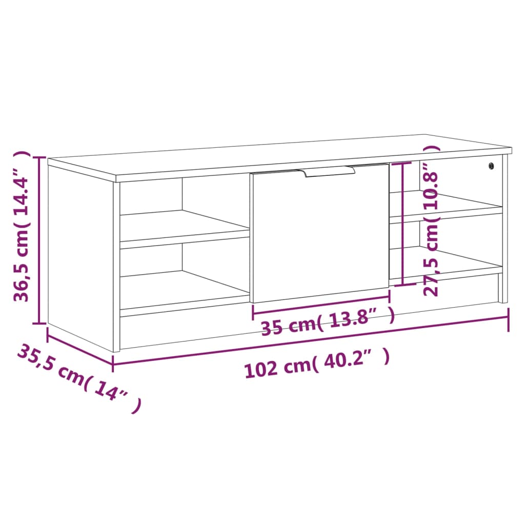 szürke sonoma színű szerelt fa TV-szekrény 102 x 35,5 x 36,5 cm