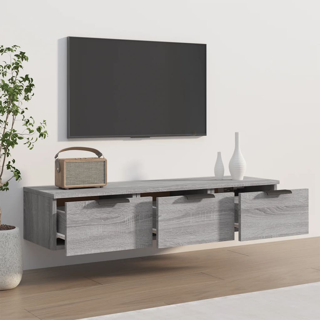szürke sonoma színű szerelt fa faliszekrény 102 x 30 x 20 cm