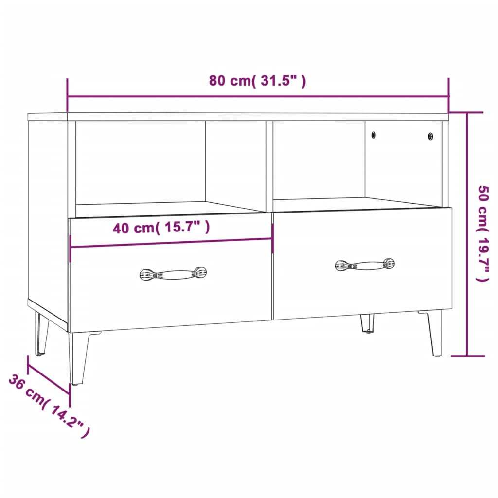 füstös tölgy színű szerelt fa TV-szekrény 80 x 36 x 50 cm