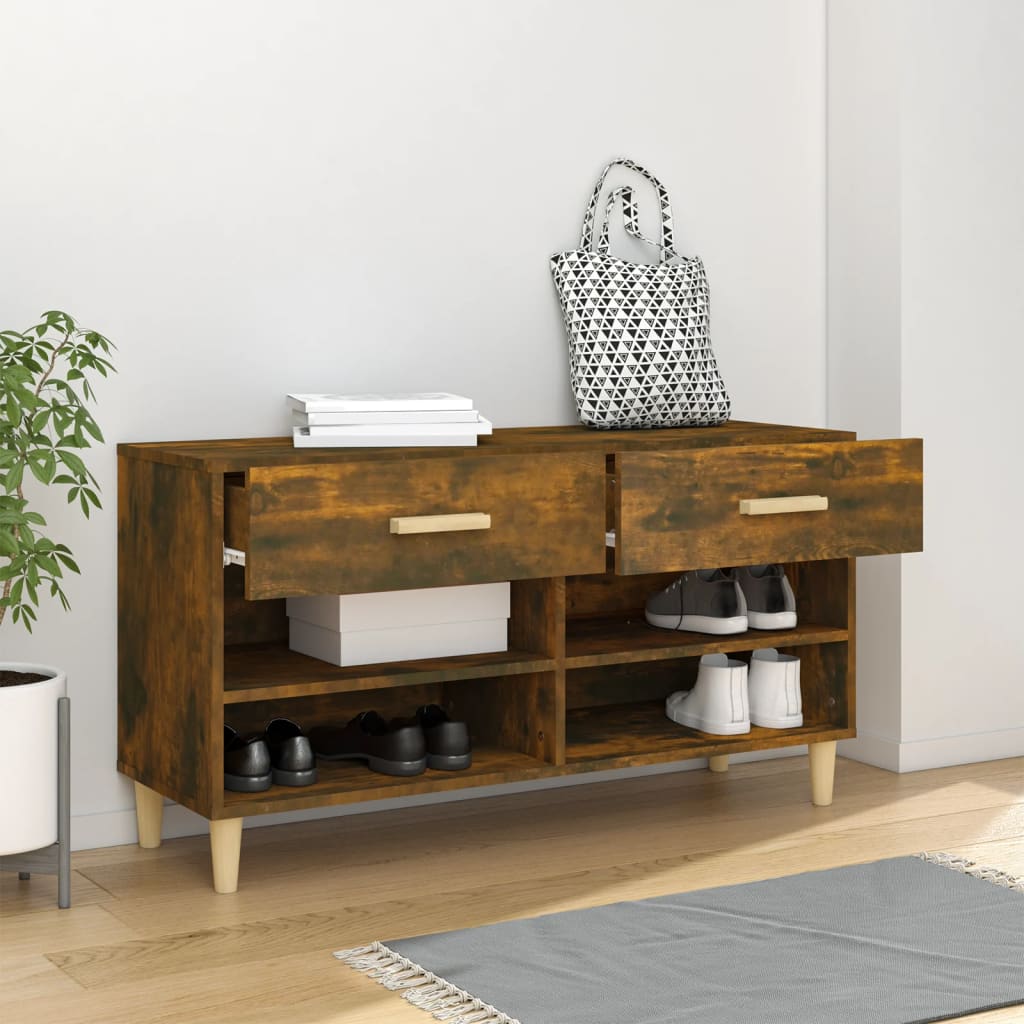 füstös tölgyszínű szerelt fa cipősszekrény 102 x 35 x 55 cm