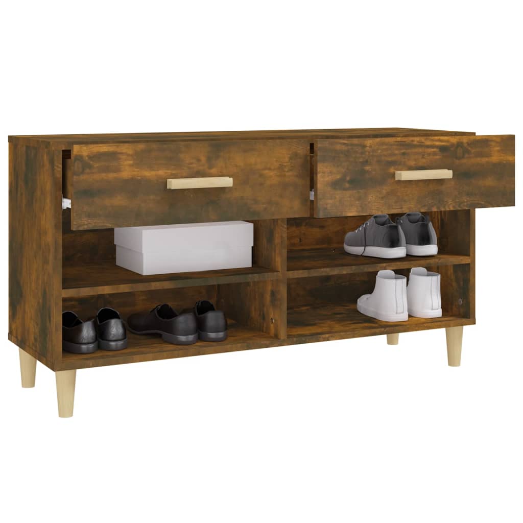 füstös tölgyszínű szerelt fa cipősszekrény 102 x 35 x 55 cm