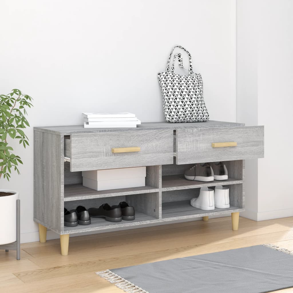 szürke sonoma színű szerelt fa cipőszekrény 102 x 35 x 55 cm