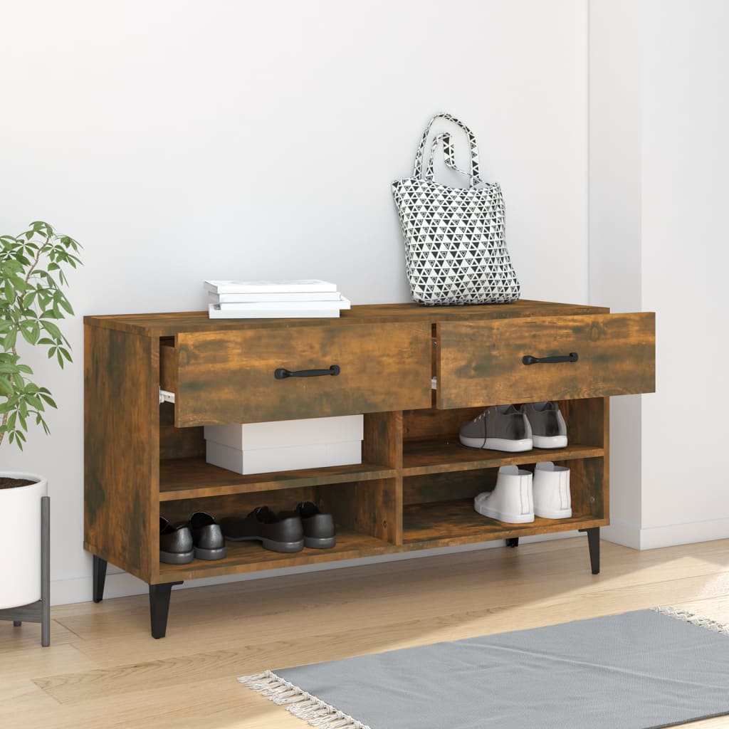 füstös tölgyszínű szerelt fa cipősszekrény 102 x 35 x 55 cm