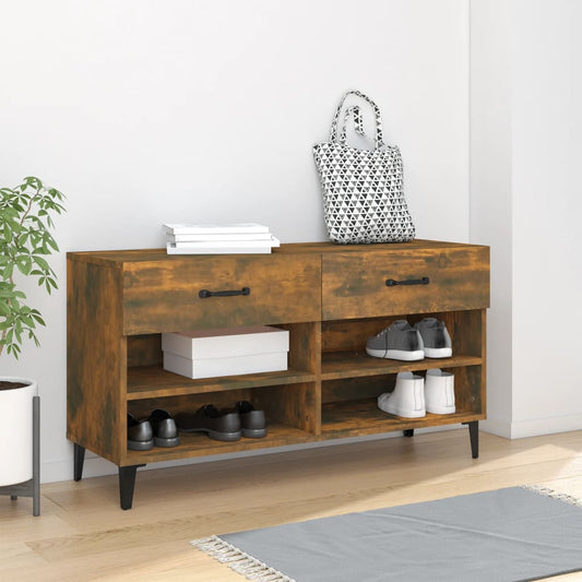 füstös tölgyszínű szerelt fa cipősszekrény 102 x 35 x 55 cm