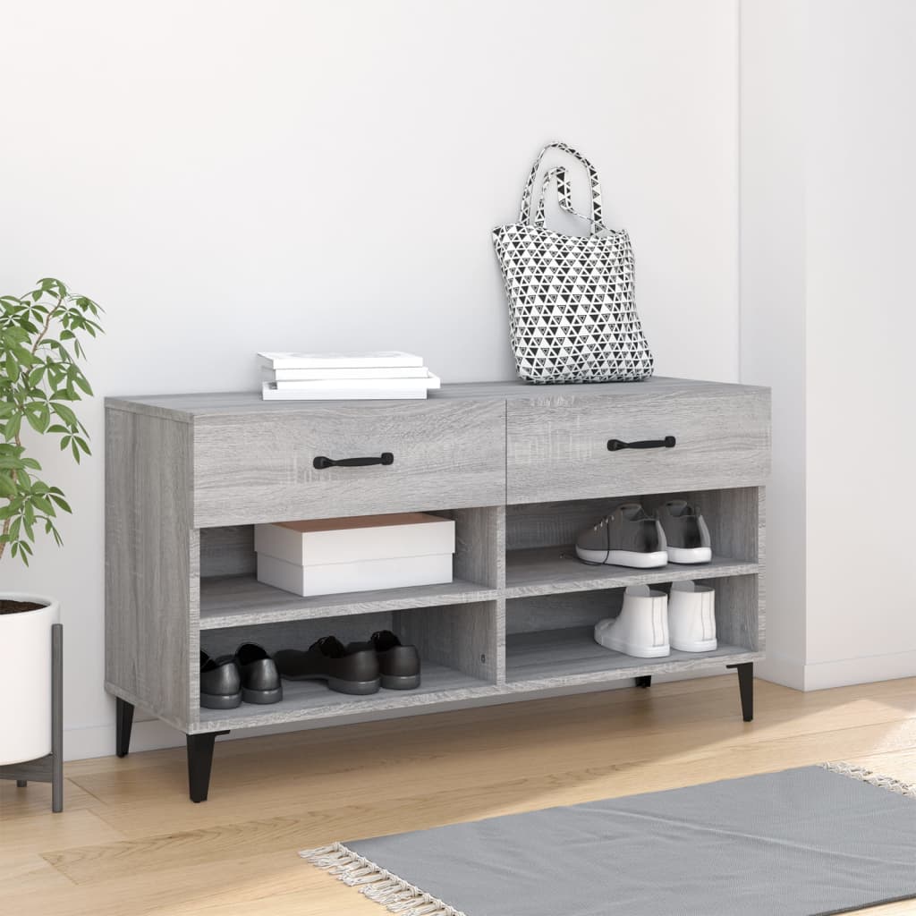 szürke sonoma színű szerelt fa cipőszekrény 102 x 35 x 55 cm