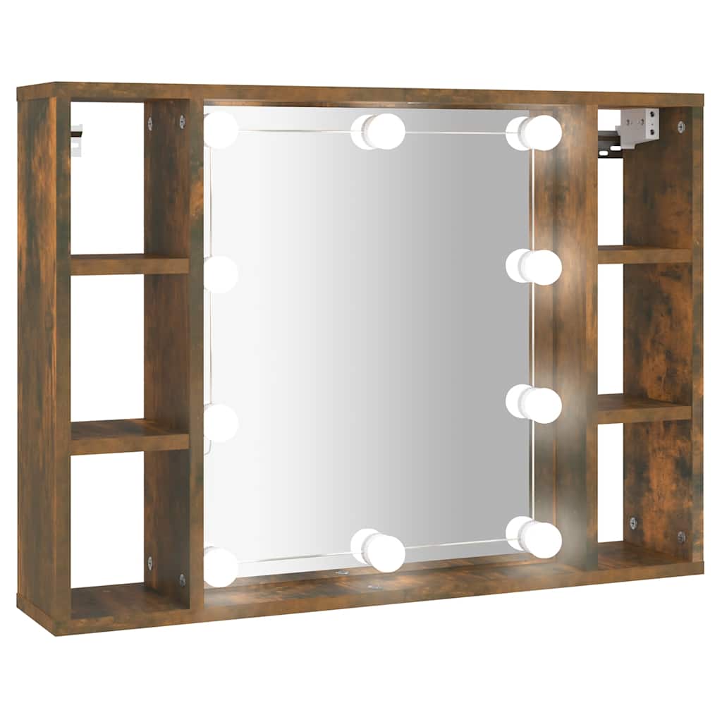 füstös tölgy színű tükrös szekrény LED-ekkel 76 x 15 x 55 cm