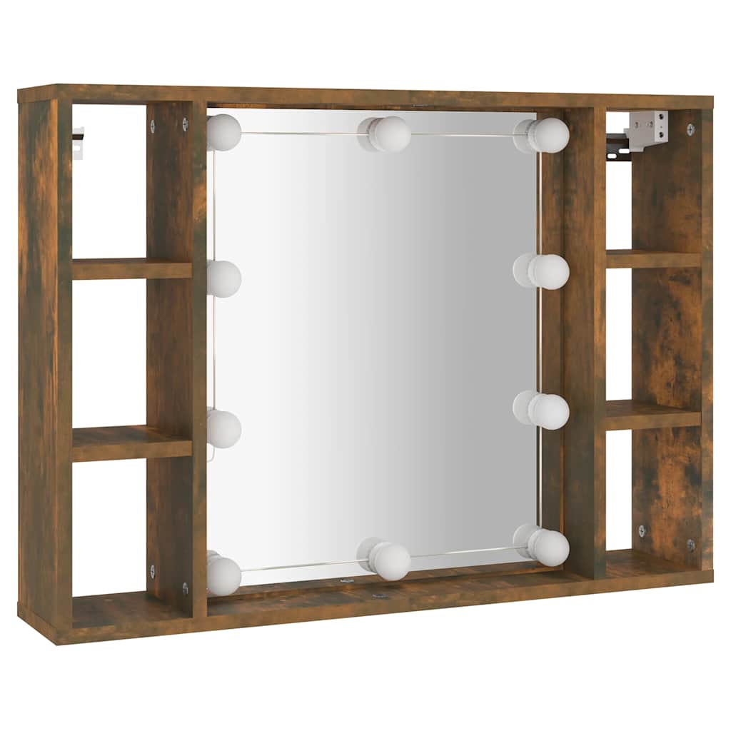 füstös tölgy színű tükrös szekrény LED-ekkel 76 x 15 x 55 cm
