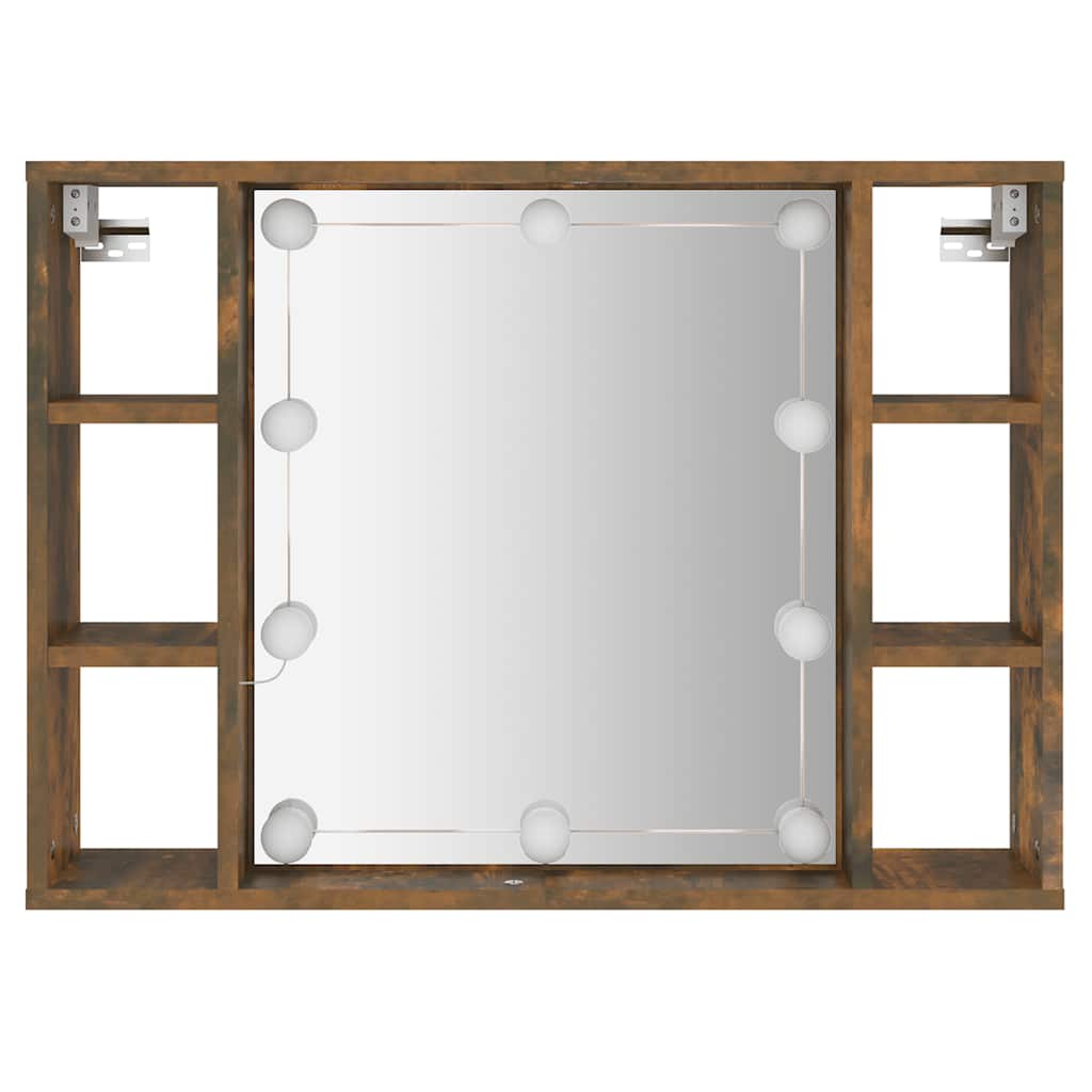 füstös tölgy színű tükrös szekrény LED-ekkel 76 x 15 x 55 cm