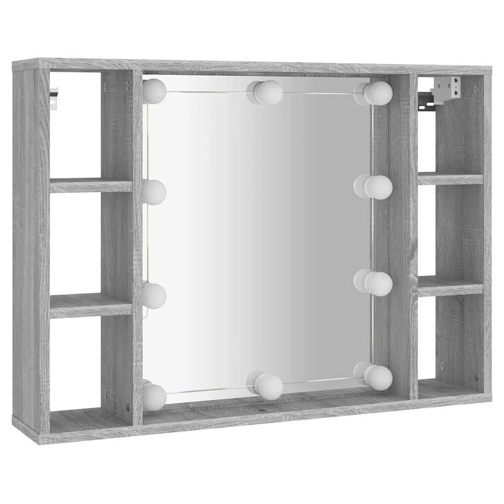 szürke sonoma színű tükrös szekrény LED-ekkel 76 x 15 x 55 cm