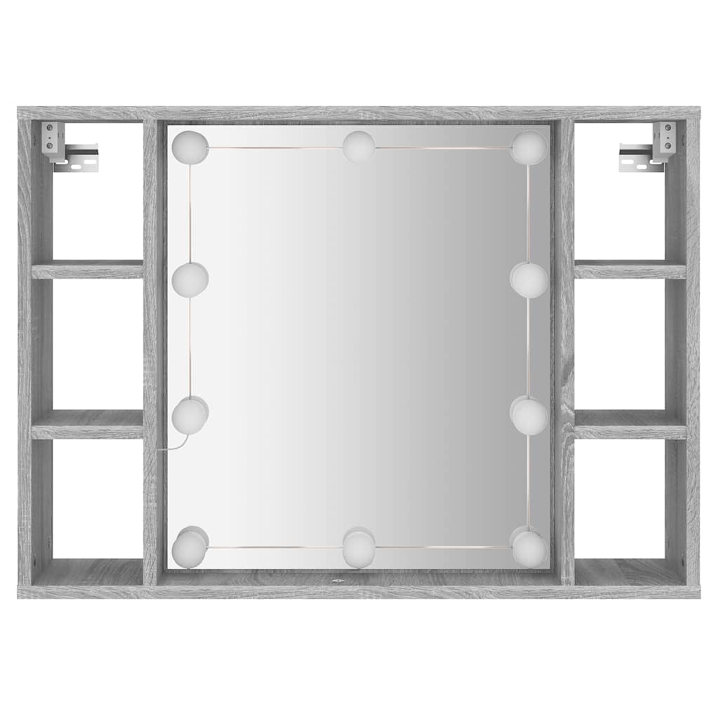 szürke sonoma színű tükrös szekrény LED-ekkel 76 x 15 x 55 cm