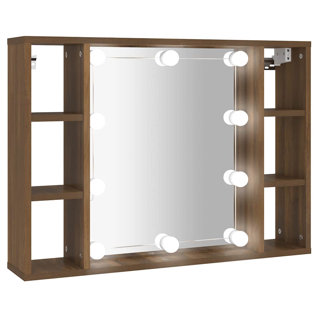 barna tölgyszínű tükrös szekrény LED-ekkel 76 x 15 x 55 cm