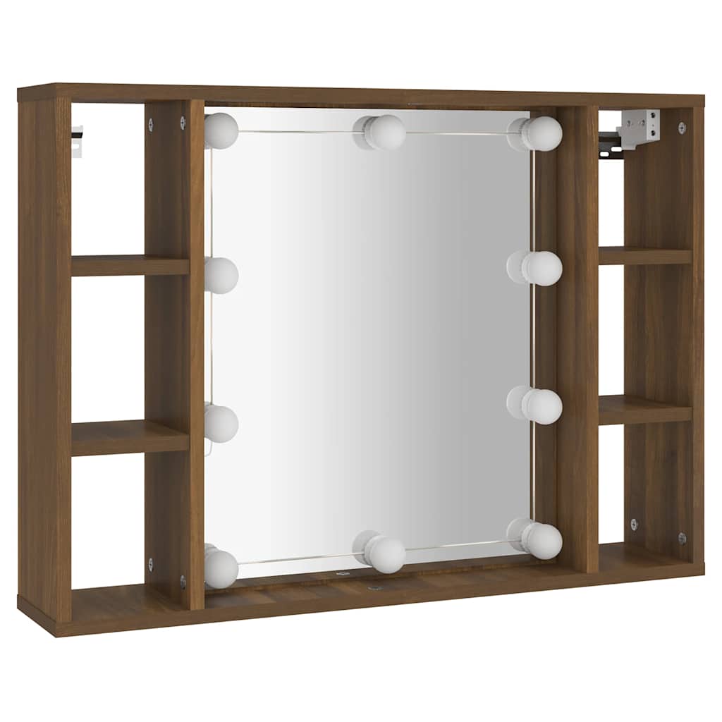 barna tölgyszínű tükrös szekrény LED-ekkel 76 x 15 x 55 cm