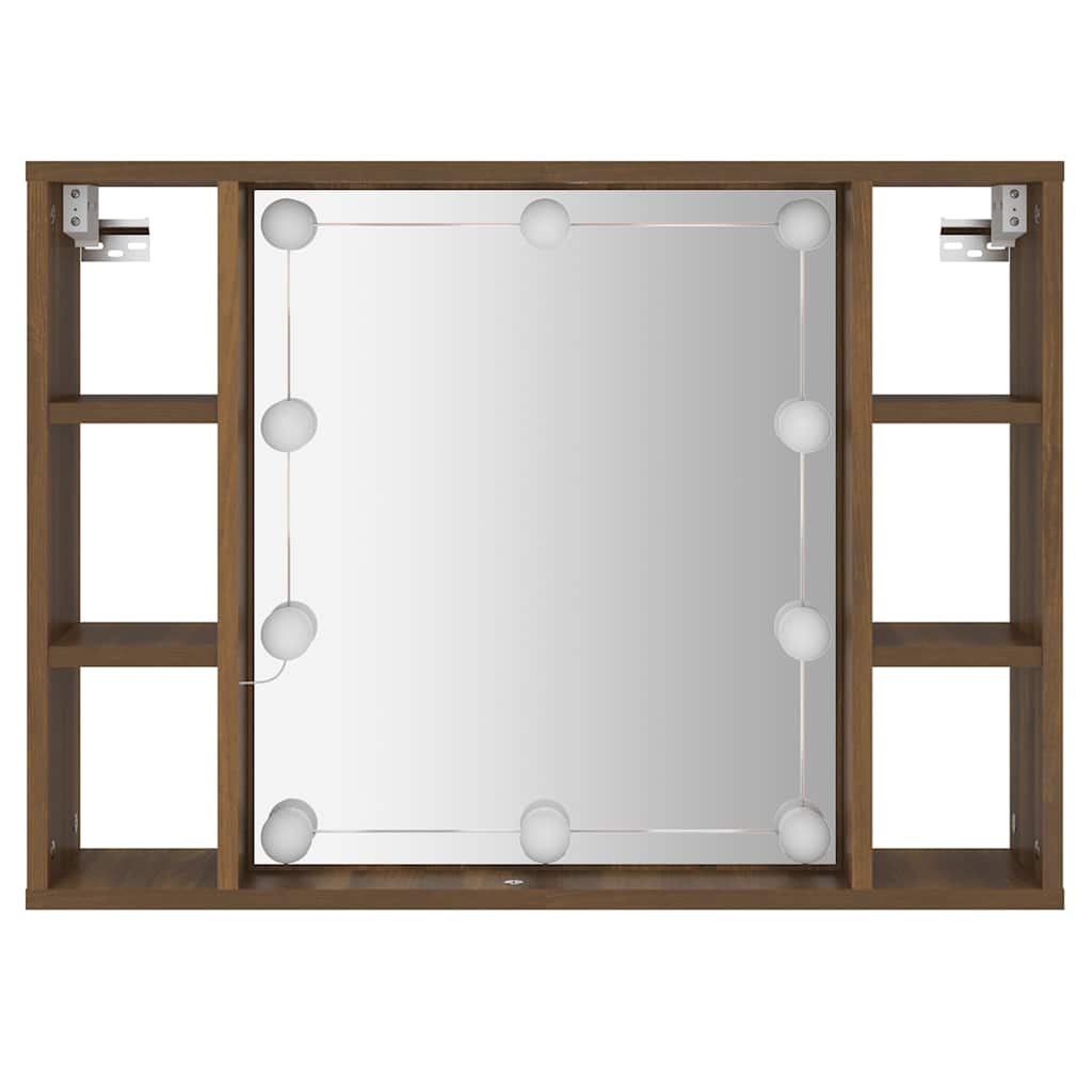 barna tölgyszínű tükrös szekrény LED-ekkel 76 x 15 x 55 cm