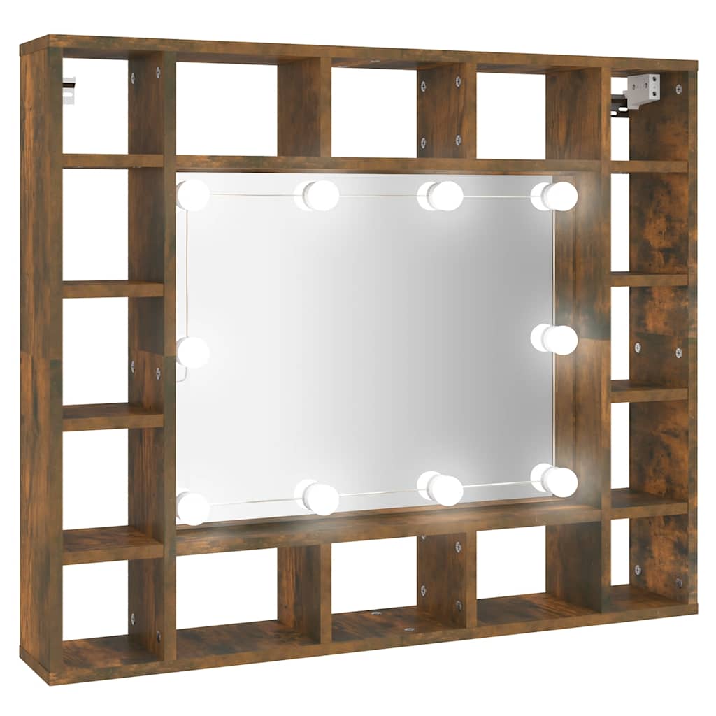 füstös tölgy színű tükrös szekrény LED-ekkel 91 x 15 x 76,5 cm