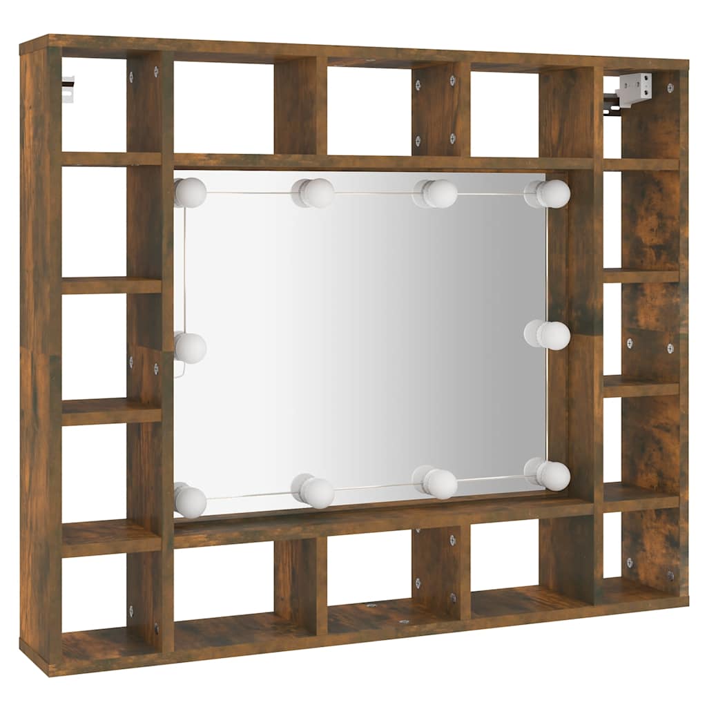 füstös tölgy színű tükrös szekrény LED-ekkel 91 x 15 x 76,5 cm