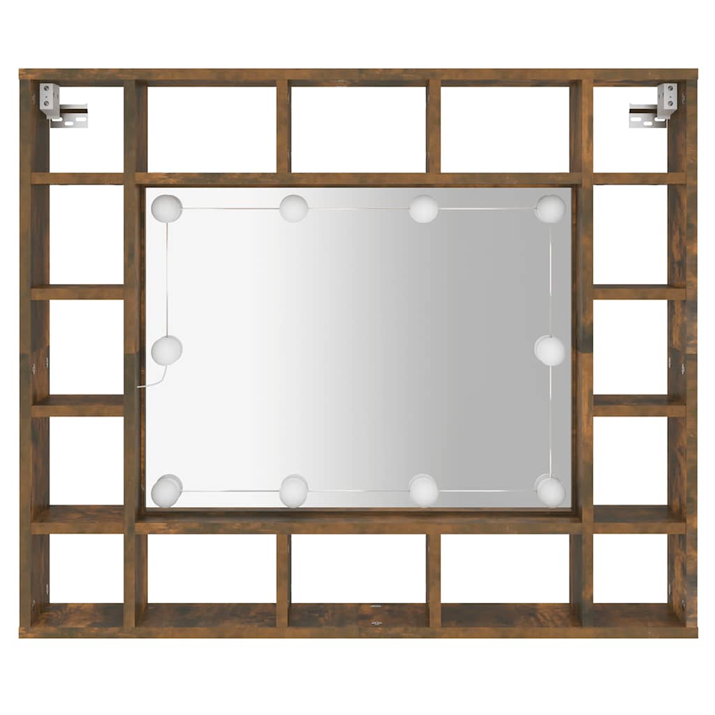 füstös tölgy színű tükrös szekrény LED-ekkel 91 x 15 x 76,5 cm