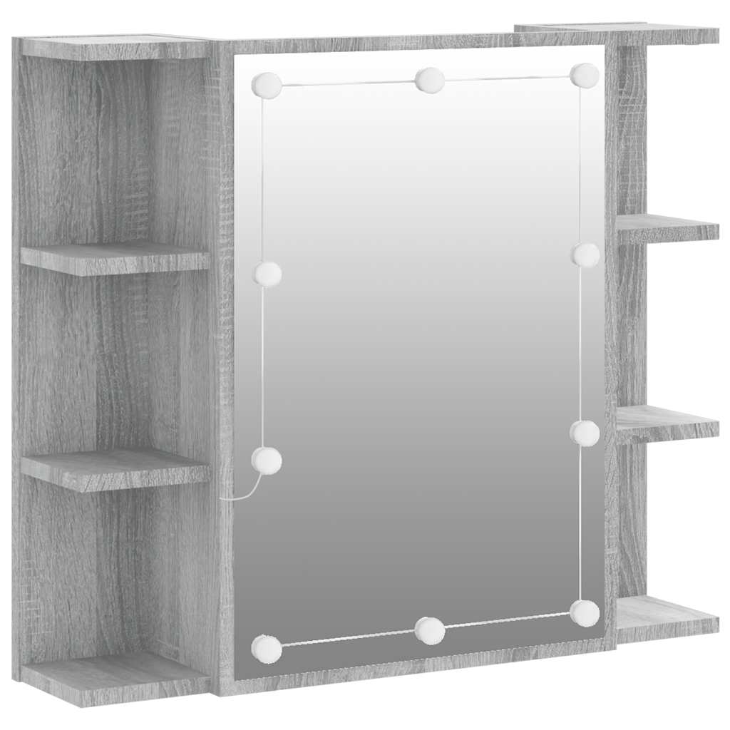 szürke sonoma tölgy színű tükrös szekrény LED-del 70x16,5x60 cm