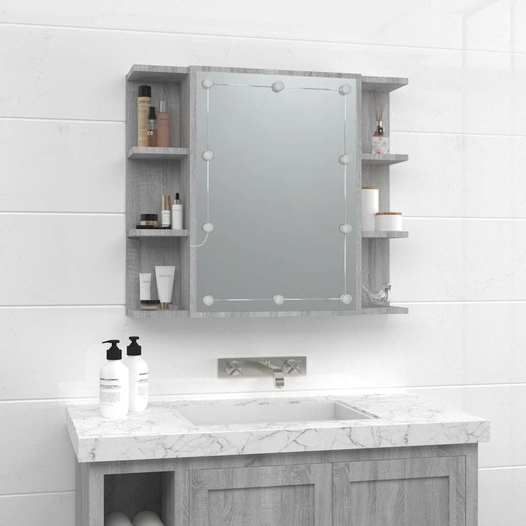 szürke sonoma tölgy színű tükrös szekrény LED-del 70x16,5x60 cm