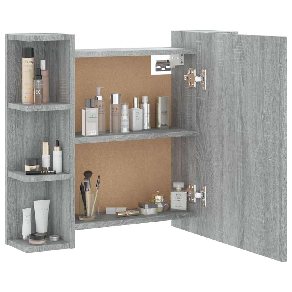 szürke sonoma tölgy színű tükrös szekrény LED-del 70x16,5x60 cm