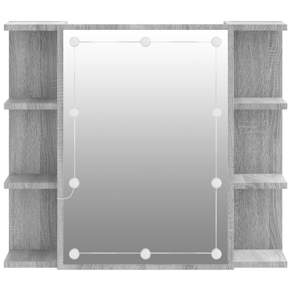 szürke sonoma tölgy színű tükrös szekrény LED-del 70x16,5x60 cm