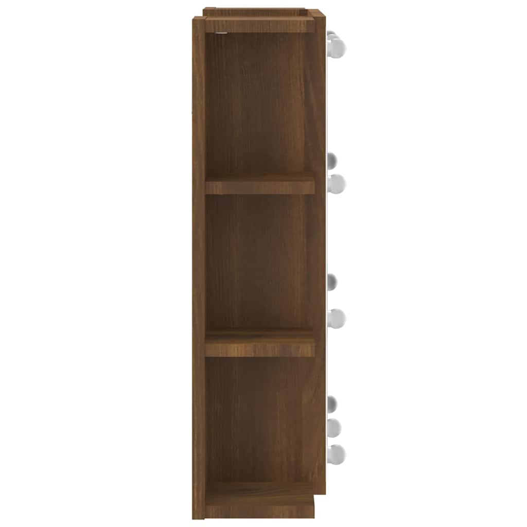 barna tölgyszínű tükrös szekrény LED-ekkel 70 x 16,5 x 60 cm
