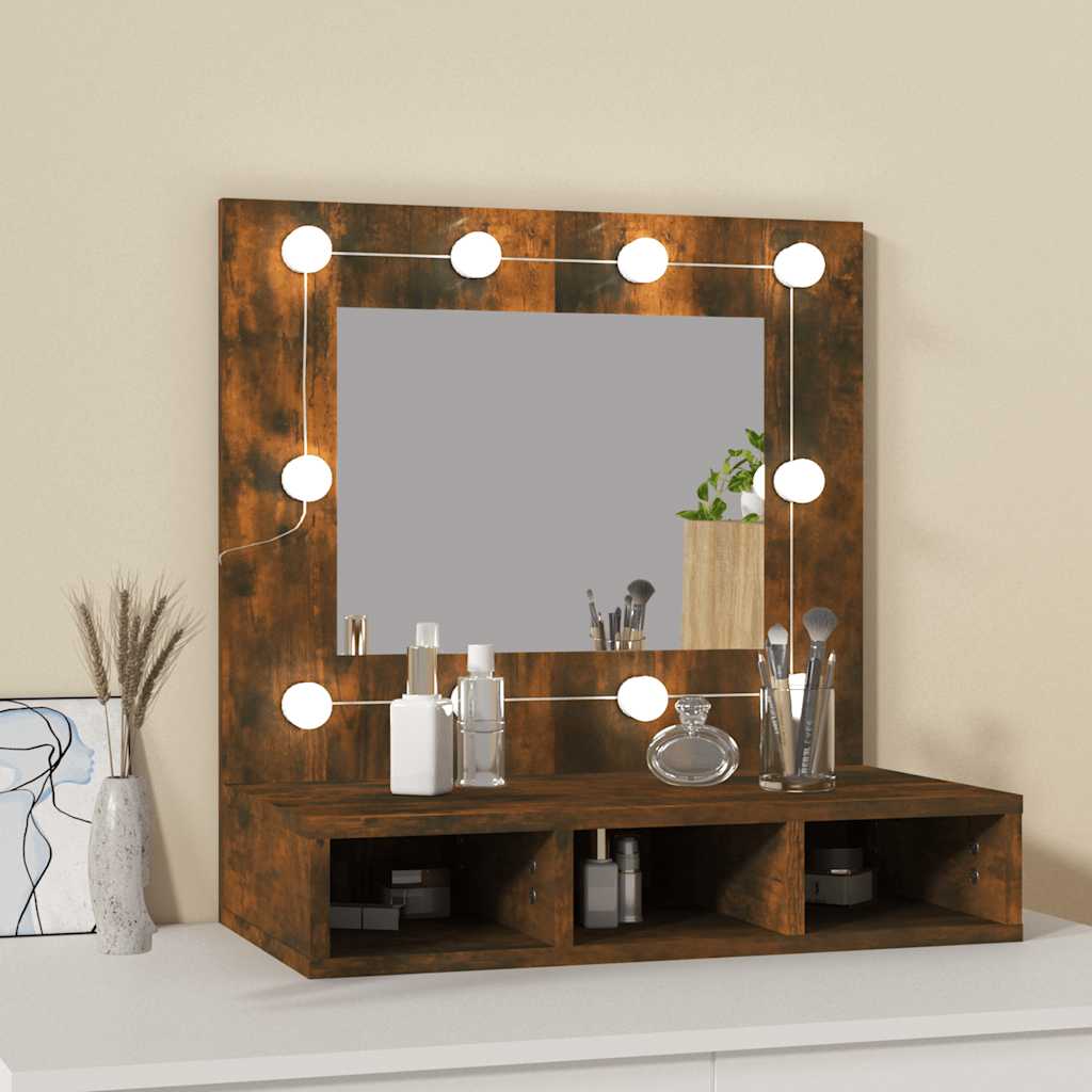 füstös tölgy színű tükrös szekrény LED-ekkel 60 x 31,5 x 62 cm