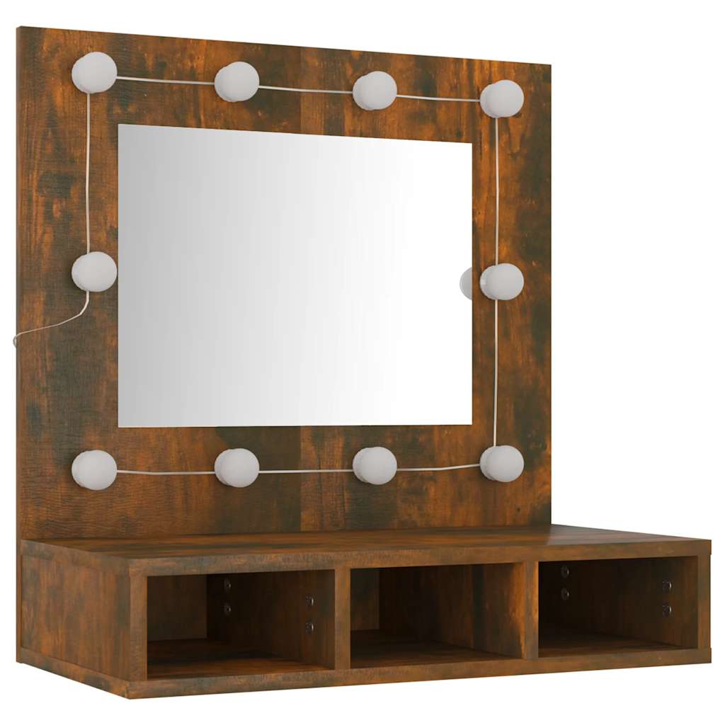 füstös tölgy színű tükrös szekrény LED-ekkel 60 x 31,5 x 62 cm